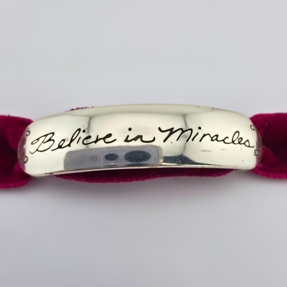 BRIGHTON 'Believe in Miracles' ID Bracelet Velvet Band Etched Silver Plate 7.5" - Picture 5 of 14